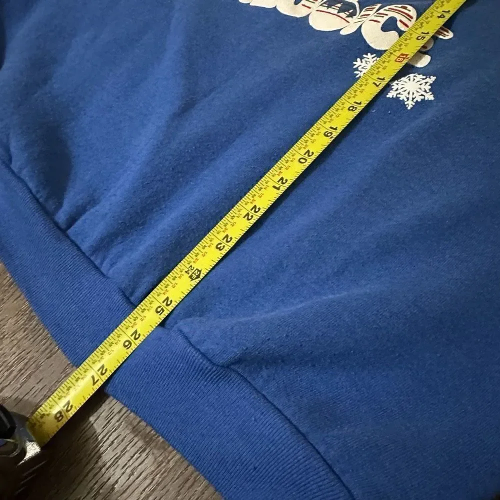 Vintage Hanes USA made Puff Paint Blue Rejoice Christmas Crewneck Sweater Sz XL